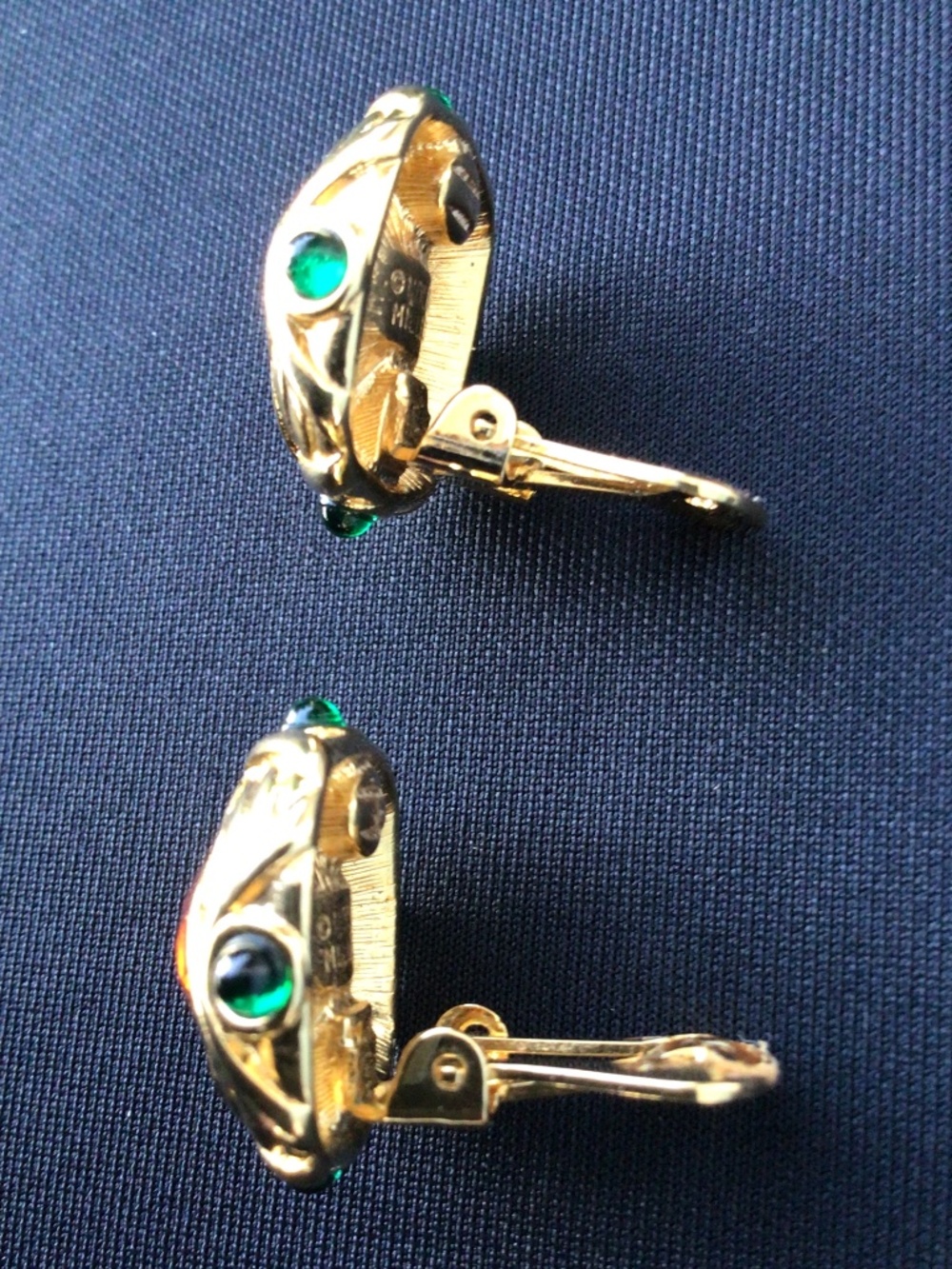 Vintage Nolan Miller Faux Topaz and Green Accents Button Clip On Earrings - Picture 11 of 16
